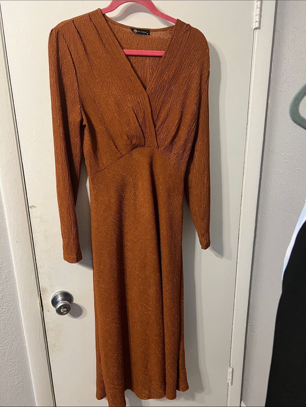 Women's Rust Long-Sleeve Wrap-Front Midi Dress